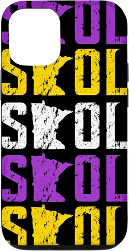Vista 27 de Funda para iPhone 13 Pro Max SKOL envejecido vikingo vintage morado y amarillo sobre negro