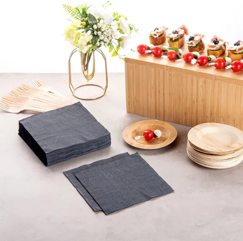 Vista 6 de Restaurantware Luxenap - Servilletas de cena de 2 capas de 15.5 x 15.3 pulgadas, 50 servilletas desechables, sensación de lino con hilos blancos