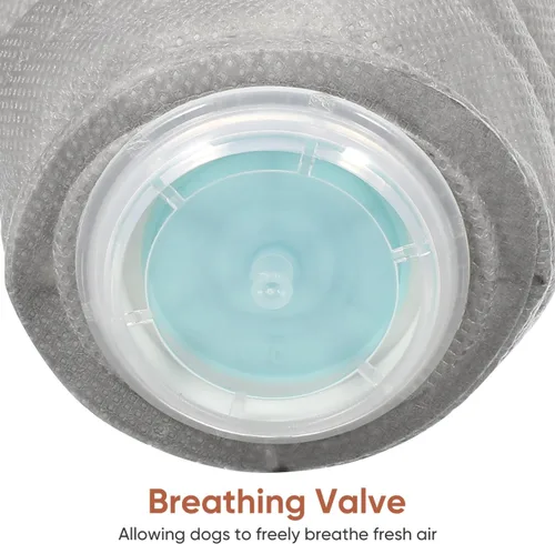 Vista 4 de Cubrebocas protector transpirable para perro, para polvo, 5 filtros, ajustable, cara de perro pequeño para contaminación al aire libre, bozal ligero