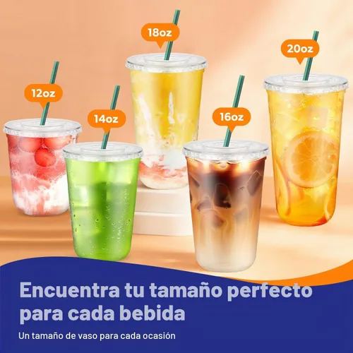 Vista 7 de 50PCS 14 oz Clear Plastic Cups with Lids and Dark Green Straws Transparente
