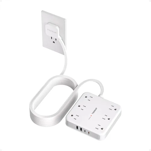 Vista 12 de TESSAN – Regleta de alimentación con USB, cable de extensión con 6 salidas ampliamente espaciadas 2100 Joules Surge Protector Power Strip, 6