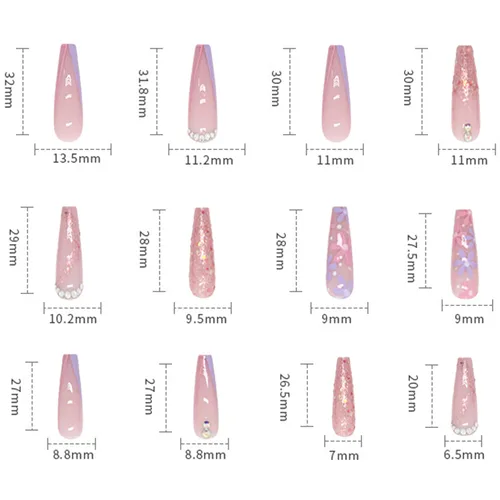 Vista 3 de Uñas postizas a presión tipo ataúd súper largas, 24 uñas postizas reutilizables de cobertura completa con pestañas adhesivas, uñas postizas