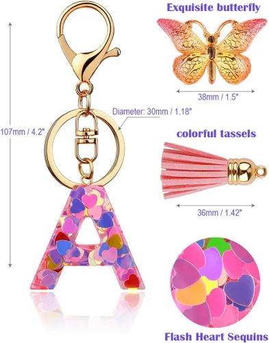 Vista 2 de ChunlongFour Llavero del alfabeto lindo chica señoras mariposa llavero monedero coche mochila bolso accesorios