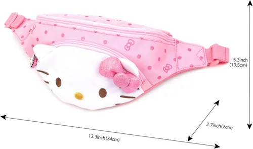 Vista 4 de Hello Kitty - Riñonera para cinturón de cintura con cremallera, bolsa cruzada para hombro, Rosa-Hello