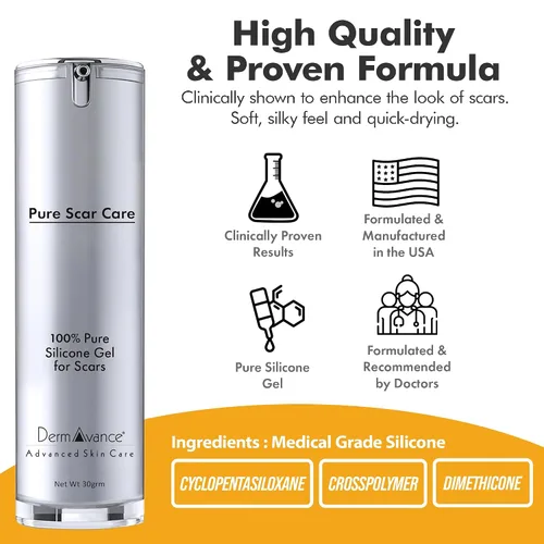 Vista 6 de DermAvance Pure Cicatriz Care "Gel de silicona de grado médico" para marcas quirúrgicas y faciales - Crema de silicona para un manejo eficaz