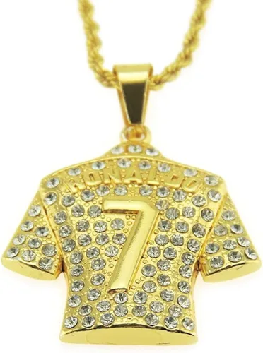 Vista 3 de Collar de jersey para hombre, Hip Hop Ronaldo No. 7, collar de jersey número 7, collar con colgante de jersey de fútbol para hombre, jugador