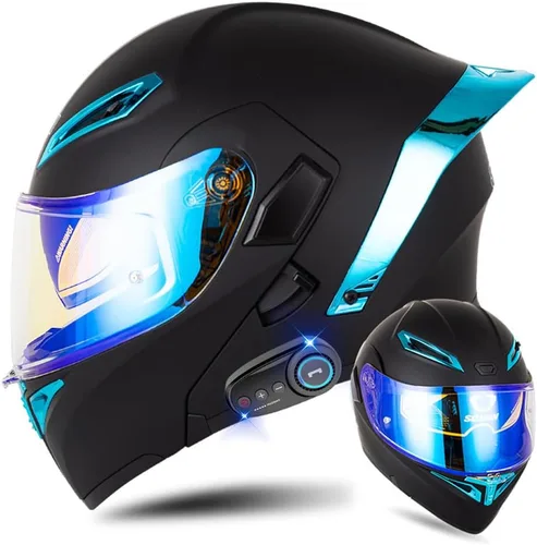 Vista 14 de AAREG - Casco de motocicleta con bluetooth, visera frontal abatible aprobada por DOT/ECE, viseras antivaho duales, para adultos, hombres, mujeres