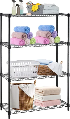 Vista 11 de Estantería de alambre ajustable de 3 niveles, estantes de metal con patas niveladoras, estante de almacenamiento para armario, cocina, baño, estante
