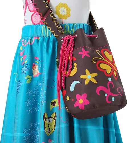 Vista 4 de knemmy Encanto Costume for girl Mirabel Cosplay outfit Princess Dress Halloween with Glasses Earrings Purse
