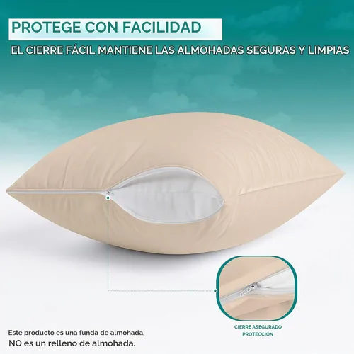 Vista 3 de Utopia Bedding Protector de almohada impermeable, con cremallera, paquete de 2, beige, estándar, funda de almohada a prueba de chinches, de 20 x 26