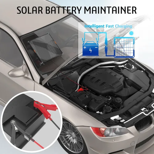 Vista 4 de OYMSAE Cargador de batería solar de 12 V, mantenedor de batería solar impermeable de 10 W, cargador de panel solar portátil con controlador MPPT