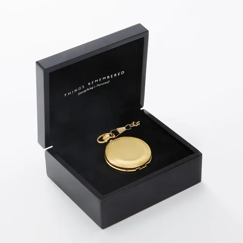 Vista 5 de THINGS REMEMBERED Reloj de bolsillo y caja de esqueleto dorado grabado para cumpleaños (personalización gratuita), Oro, Moderno