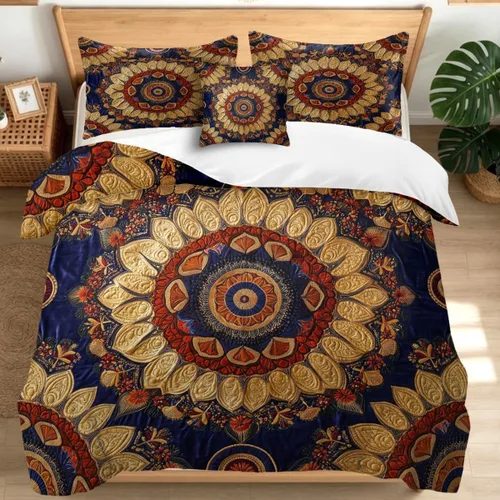 Vista 18 de Sleepwish Juego de funda nórdica bohemia, floral artesano, tamaño individual tela de microfibra, funda nórdica con fundas de almohada