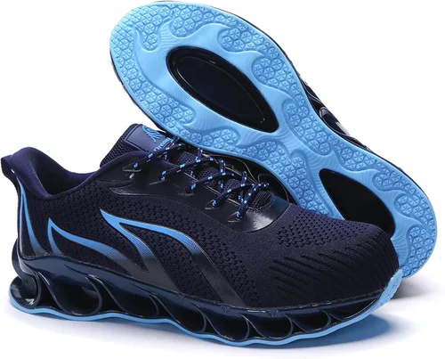 Vista 2 de DREAM HORSE Zapatos de trabajo indestructibles con punta de acero para hombres, zapatos de seguridad de malla ligera, zapatos de construcción