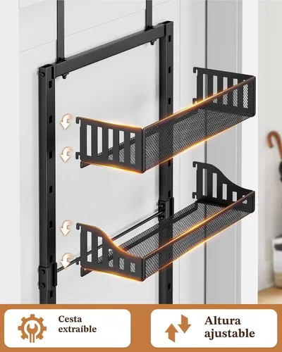 Vista 4 de POKIPO Organizador de Despensa de 8 Niveles Sobre la Puerta, Estante Grande de Metal para Especias en Puerta con Canasta Ajustable, 2 en 1 Montaje