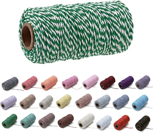 Vista 35 de 1 rollo de cuerda de algodón colorida de 0.0787 in de 109 yardas, cuerda para panaderos, manualidades DIY, envoltura de regalos, Navidad, boda #02