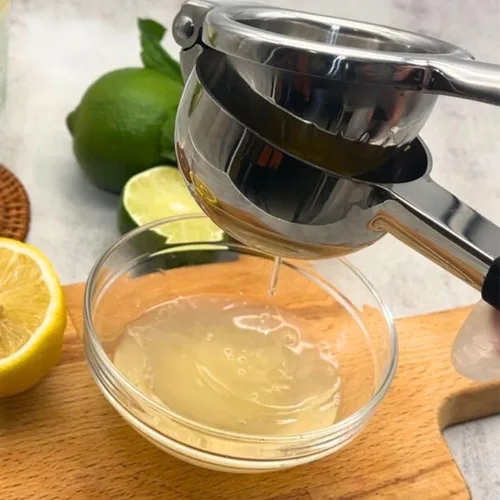 Vista 4 de Exprimidor de limón de acero inoxidable, diseño de agarre antideslizante resistente, prensa de jugo de mano, herramienta manual de exprimidor