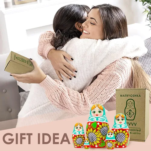 Vista 6 de AEVVV Juego de 5 muñecas rusas de anidación - Muñeca rusa con decoraciones de girasol - Muñeca Matryoshka - Decoración para el hogar - Regalos