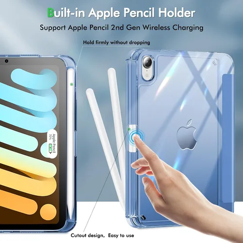 Vista 5 de INFILAND Funda para iPad mini 7, iPad mini 7ª (A17 Pro)/6ª generación de 8.3 pulgadas 2024/2021, parte trasera transparente y funda protectora