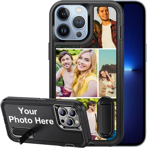 Vista 20 de Funda personalizada para iPhone 13, soporte incorporado/función atril, protección resistente a los arañazos, cubierta de fotos personalizada