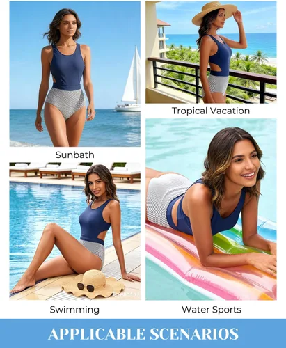 Vista 6 de Tempt Me - Traje de baño de una pieza para mujer, cuello alto, control de abdomen, monokini para adolescentes y niñas