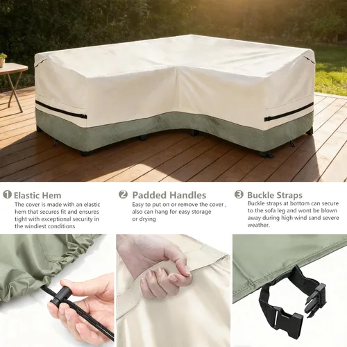Vista 5 de okcool Funda de sofá modular para exteriores, impermeable, en forma de V, para muebles de patio de 7 plazas (105 x 105 pulgadas), color blanco