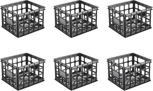 Vista 5 de Sterilite Caja de almacenamiento, cesta abierta de plástico apilable con asas, organiza el hogar, garaje, oficina, escuela, blanco, paquete de 6