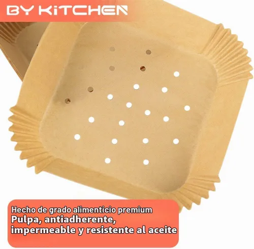 Vista 6 de BYKITCHEN Forros cuadrados para freidora de aire de 2 a 5 Qt, juego de 100, papel de pergamino perforado pequeño de 8 pulgadas para mini freidora
