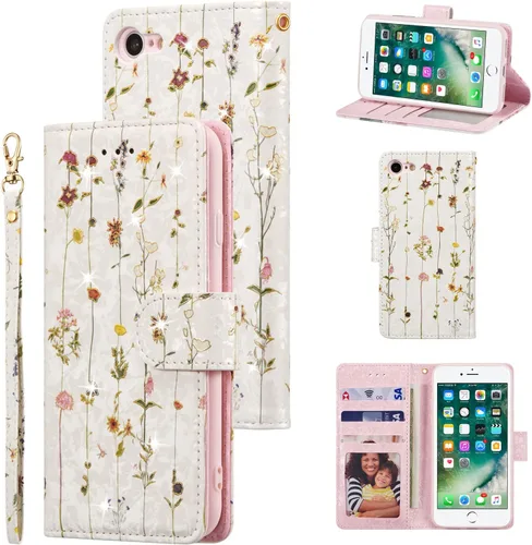 Vista 16 de UEEBAI Funda tipo cartera para iPhone SE 2022 5G/iPhone 7/iPhone 8/iPhone SE 2020, funda de piel sintética con función atril y bloqueo RFID, funda