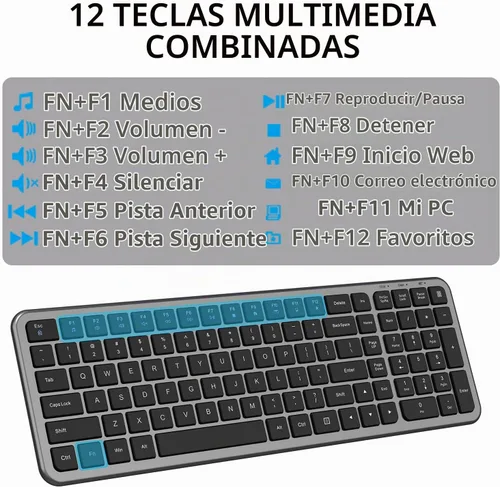 Vista 7 de Teclado y mouse inalámbricos, teclado compacto ultrafino de tamaño completo con teclado numérico, botón de calculadora, receptor USB, DPI ajustable
