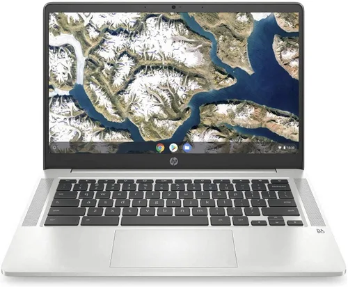 Vista 7 de HP Chromebook 14a-nf0002tg 14 pulgadas portátil HD 250-nits Intel Processor N100 Intel UHD Graphics 4 núcleos 4GB LPDDR5 RAM 64GB eMMC ChromeOS