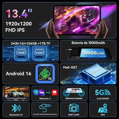 Vista 2 de 13.4 pulgadas Las mejores tabletas Android 15 de 2025 con teclado y lápiz, pantalla grande de 13+ pulgadas Tablet PC 2 en 1 con estuche, lápiz
