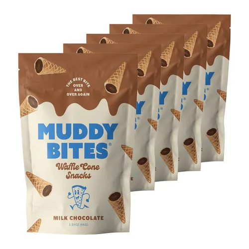 Vista 5 de Muddy Bites Bocadillos de gofre, tamaño bocado, rellenos de chocolate, para aperitivos o postres, cobertura de helado, hechos con azúcar de caña