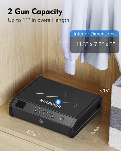 Vista 7 de HOLEWOR - Caja fuerte para pistolas, cajas fuertes biométricas para pistolas con pantalla LCD de temperatura y humedad, caja fuerte para pistolas