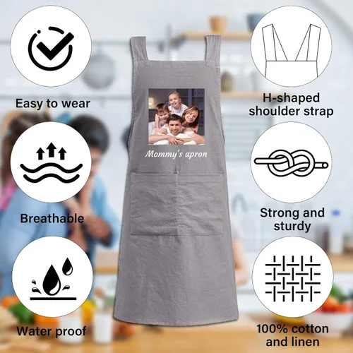 Vista 3 de Delantales personalizados para niños para cocinar, delantales personalizados para hombres, delantal de algodón y lino, regalo para mujeres