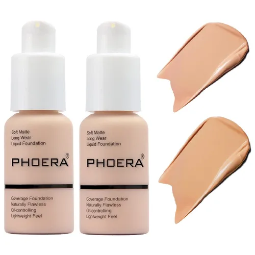 Vista 9 de Paquete de 2 PHOERA Base, Crema Correctora Mate Control de Grasa, PHOERA Base Líquida Mate Impermeable de Larga Duración para Mujeres y Niñas