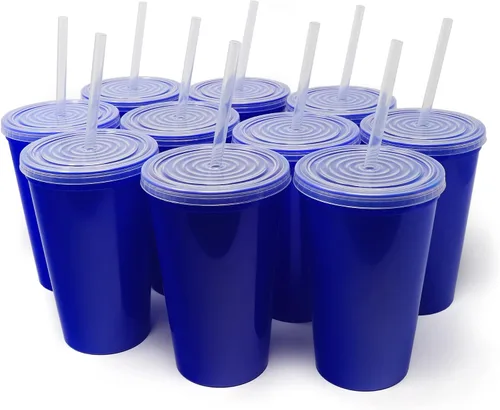 Vista 19 de Rolling Sands Vasos de plástico reutilizables de 22 onzas con tapas, paquete de 10, vasos variados fabricados en Estados Unidos; incluye 10 popotes