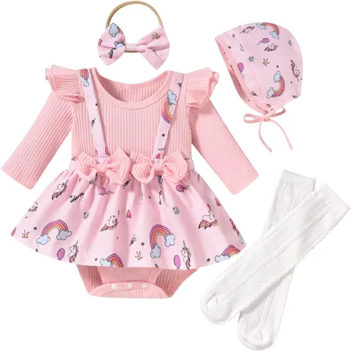 Vista 115 de Unutiylo Ropa de bebé recién nacida prematura con tirantes, traje de otoño e invierno, traje de manga larga con volantes
