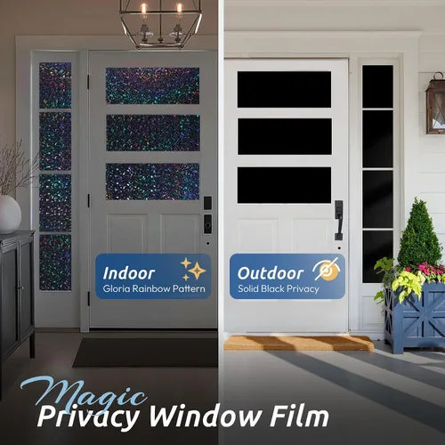 Vista 5 de rabbitgoo - Película de privacidad para ventanas con diseño de arco iris y vidrio manchado, patrón de diamante, calcomanía no adhesiva con tinte