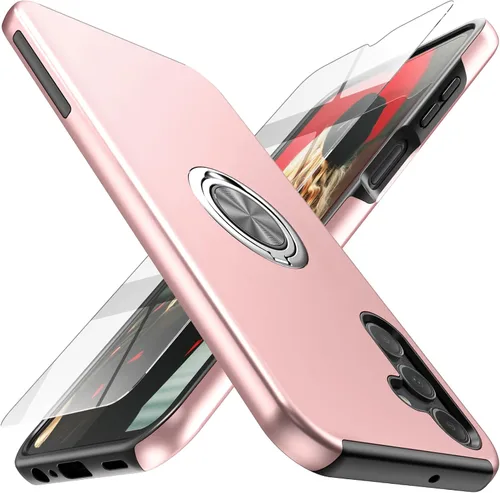 Vista 16 de Funda para Galaxy A13 5G con protector de pantalla (vidrio templado), funda híbrida 2 en 1 protectora delgada y resistente con anillo magnético Negro