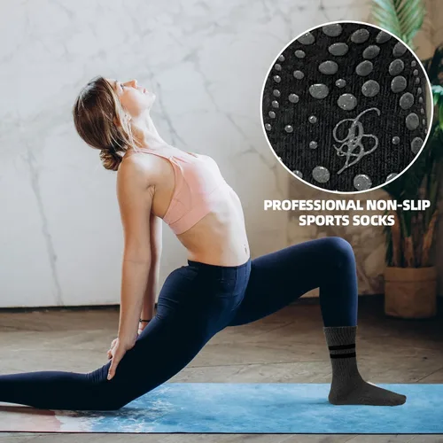 Vista 5 de JCZANXI Calcetines de yoga con empuñaduras para mujer, calcetines antideslizantes para yoga, pilates, barras, danza Calcetines acolchados ideales