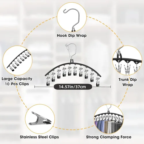 Vista 4 de Paquete de 3 perchas para faldas y pantalones con clips, organizador de leggings para colgar en el armario con 10 clips con capacidad para 30
