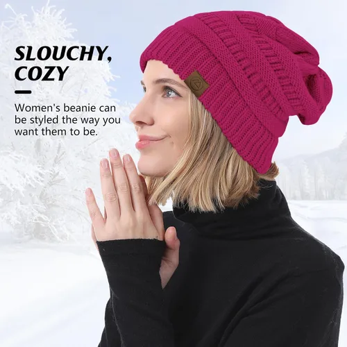 Vista 4 de Durio Gorros de invierno para mujer, gorro de punto trenzado, gorro de invierno grueso para mujer