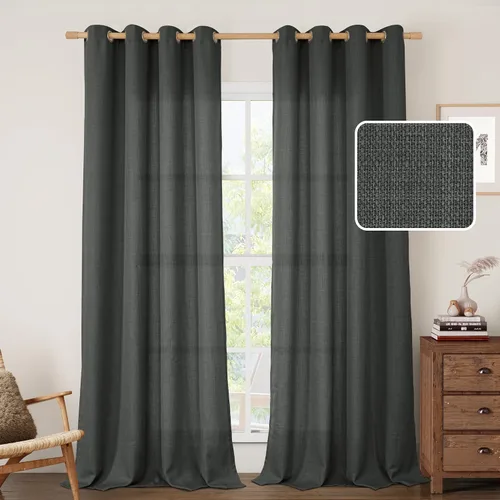 Vista 27 de LAMIT Cortinas de Lino Blancas Semitransparentes para Dormitorio, Paneles Filtrantes de Luz, Cortinas de Lino con Ojales de Protección de Privacidad
