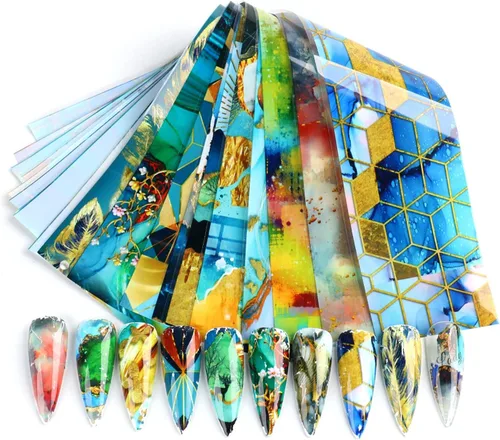 Vista 19 de Calcomanías de transferencia de papel de uñas de Navidad, 10 hojas de calcomanías de arte de uñas de Navidad, calcomanías de invierno, Papá Noel