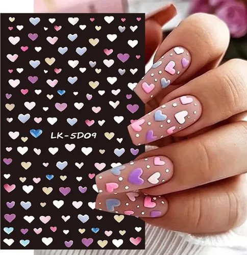 Vista 5 de Calcomanías de arte de uñas de flores, holográficas 5D en relieve de flores en relieve de corazón, calcomanías autoadhesivas para uñas, decoración