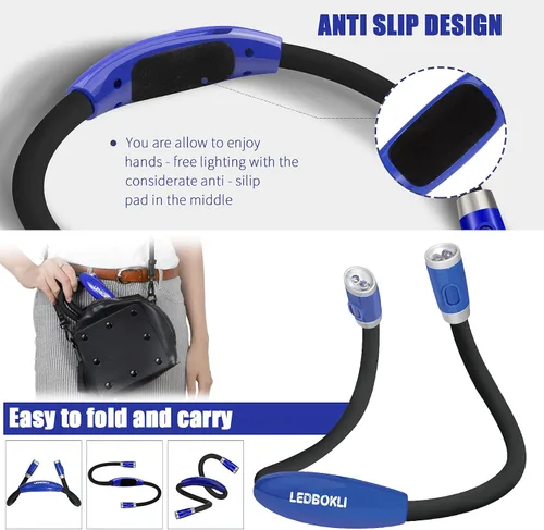 Vista 5 de LEDBOLIK - Luz de lectura para el cuello, 660 mAh recargable, luz de libro para leer en la cama, 6 de brillo, brazos flexibles, manos libres