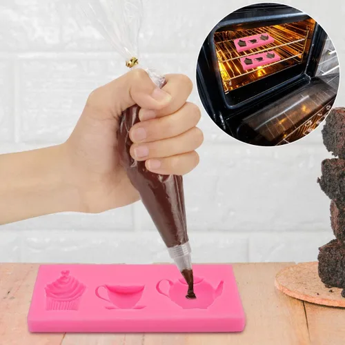 Vista 6 de Meiyouju - Juego de 2 moldes de silicona para tetera, moldes de silicona de grado alimenticio para dulces, decoración de pasteles, chocolate