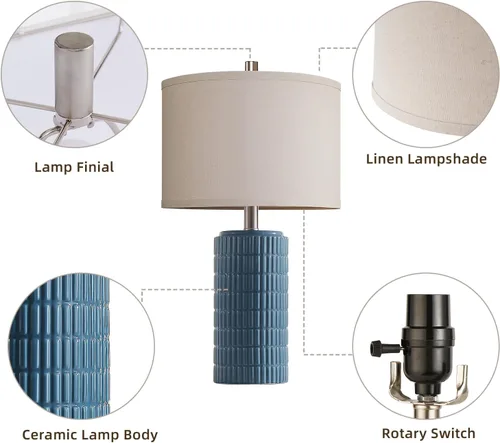 Vista 4 de AIEAMPDO Juego de 2 lámparas de mesa de cerámica estilo granja de 23'' para sala de estar, lámpara rústica para mesita de noche para dormitorio