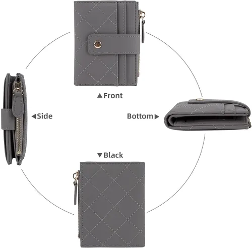 Vista 23 de Cartera de cuero para mujer, pequeña, compacta, plegable, con bolsillo para monedas con cremallera